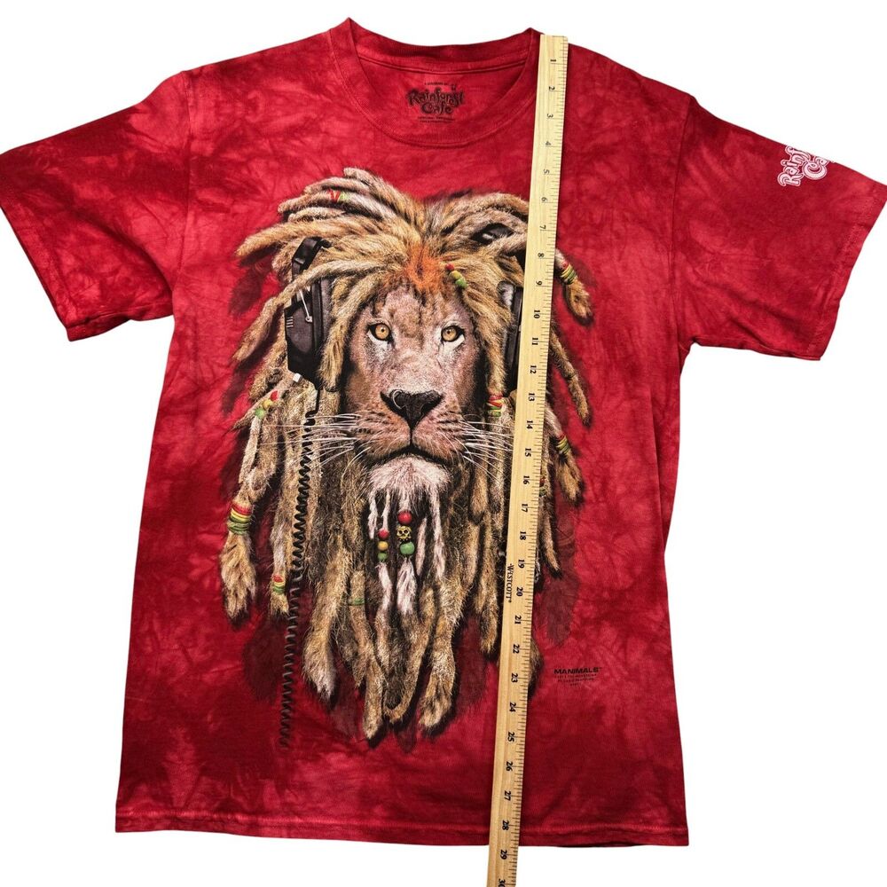The Mountain Rainforest Cafe Shirt Men's Medium Red Manimals Rasta Lion Tie Dye - Picture 8 of 10